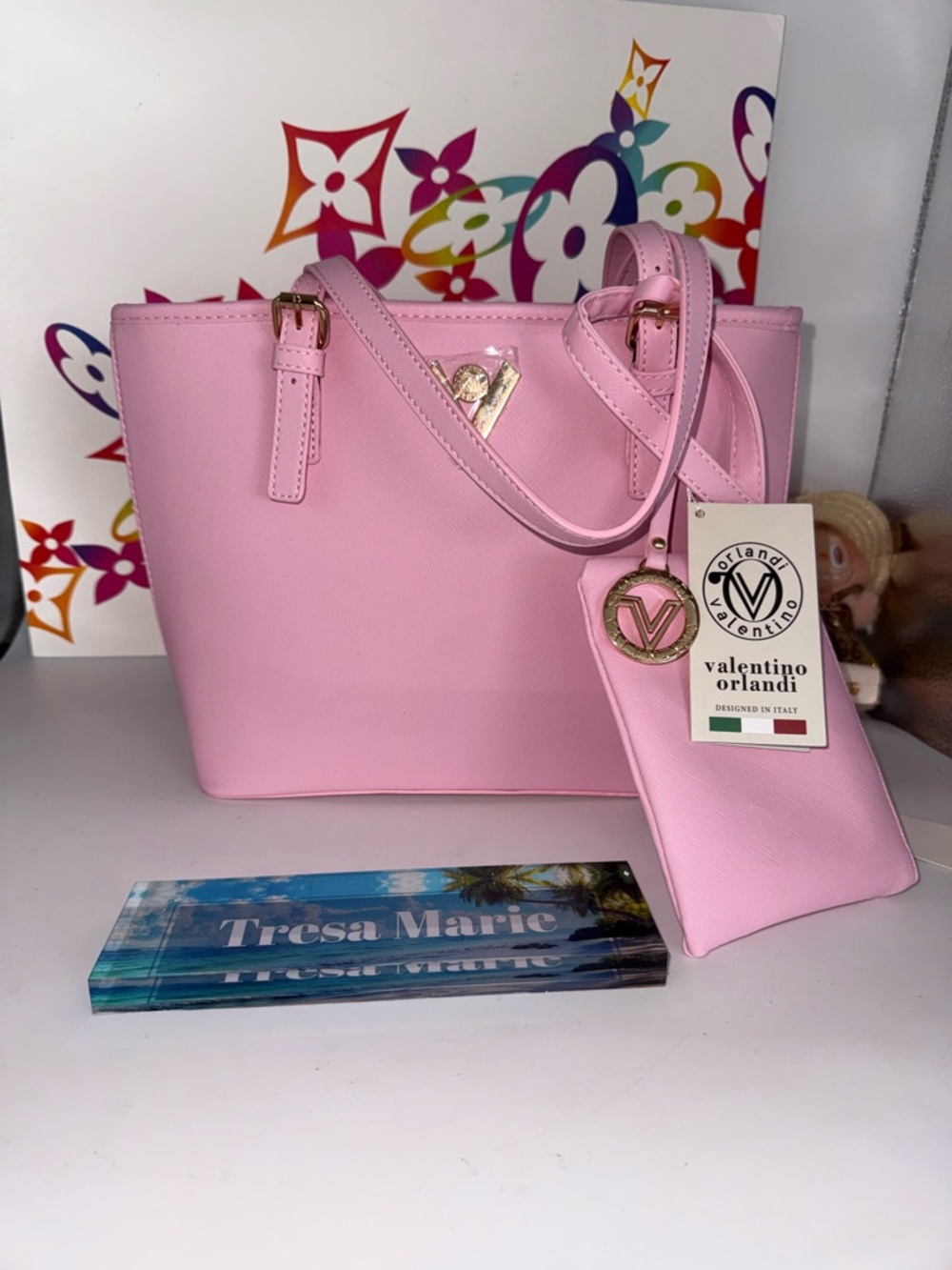 Valentino Orlandi Pink Leather Satchel with Gold Hardware